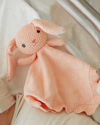 Baby Kids Bamboo Pajamas — Plum Pickin’ + Knitted Bunny Lovey Essential Bundle — Image 5