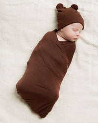 Baby Kids Bamboo Pajamas — Mocha Me Happy Swaddle & Beanie Set — Image 1