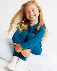Baby Kids Bamboo Pajamas — Navy or Not Ribbed Long Sleeve Pajama Set — Image 1