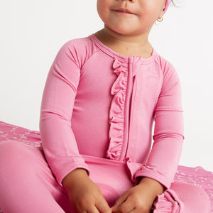 Baby Kids Bamboo Pajamas — Pink-a-Boo Convertible Ruffle Romper — Image 1
