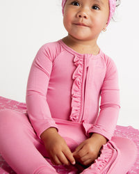 Baby Kids Bamboo Pajamas — Pink-a-Boo Convertible Ruffle Romper — Image 1