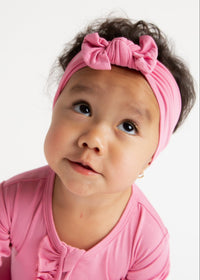 Baby Kids Bamboo Pajamas — Pink-a-Boo Headwrap — Image 1