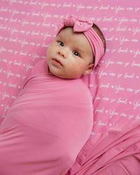 Baby Kids Bamboo Pajamas — Pink-a-Boo Swaddle & Headwrap Set — Image 1