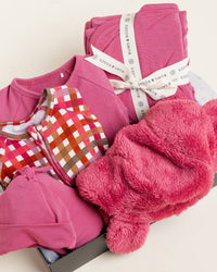 Baby Kids Bamboo Pajamas — Plum Pickin’ + Plaid It Cool Newborn Bundle — Image 1