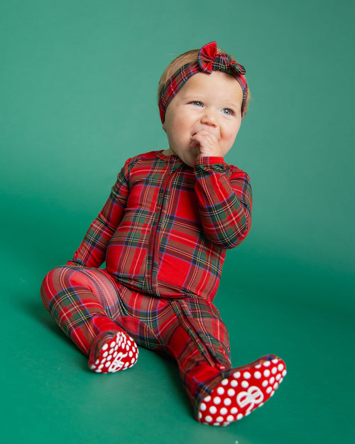 Baby Kids Bamboo Pajamas — Prepped & Plaid Headwrap — Image 4