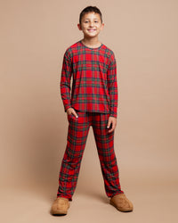 Baby Kids Bamboo Pajamas — Prepped & Plaid Relaxed Long Sleeve Top & Pants Everyday Set — Image 1
