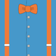 Blue shirt with orange bow tie and suspenders, representing Blippi.
