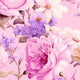 Floral pattern featuring pink and purple flowers on a light pink background
