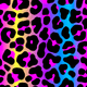 Colorful leopard print pattern in pink, yellow, and blue, featured in the Tutu Dress collection