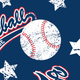 Baseball design with stars on a navy background. Text: 'Baseball'