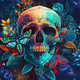 Colorful skull surrounded by butterflies and flowers