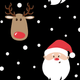 Cartoon Santa Claus and reindeer with snowflakes on a black background
