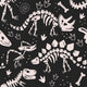 Pattern of white dinosaur skeletons and skulls on a black background.