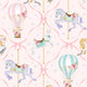 Pattern with carousel horses, hot air balloons, and stars on a light background