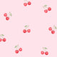 Red cherry pattern with green stems on a light pink background