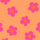 Pink five-petal flowers with yellow centers on an orange background pattern.