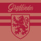 Gryffindor house crest: red background with gold horizontal stripes and a lion on a shield.