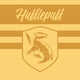 Hufflepuff house crest with badger emblem on a gold shield and horizontal stripes