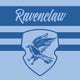 Ravenclaw crest showing an raven on a shield over horizontal blue stripes