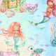 Whimsical underwater scene with mermaids, fish, and sea creatures in pastel colors.
