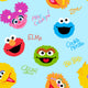 Sesame Street characters including Elmo, Cookie Monster, Big Bird, Oscar the Grouch, and Abby Cadabby on a light blue background with their names.