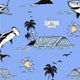 Illustration of a shark swimming near palm trees with the text 'SHARK' and 'THE OCEAN'S MOST FEARED PREDATOR' visible.
