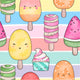 Colorful cartoon ice cream cones, popsicles, and watermelon slices pattern on a light green background