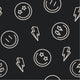 Dark repeating pattern of white line-art smiley faces and lightning-bolt icons