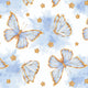 Blue and orange butterflies with detailed wings on a white background
