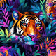 Colorful tiger illustration with vibrant foliage.