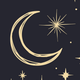 Crescent moon and stars on a dark background