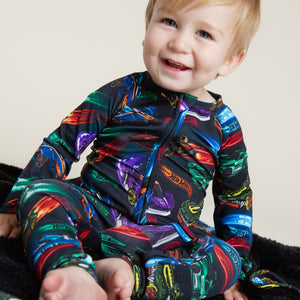 Baby Kids Bamboo Pajamas — Hot Wheels™ Race Day Convertible Romper — Image 4