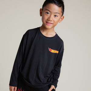 Baby Kids Bamboo Pajamas — Hot Wheels™ Race Day Long Sleeve Shirt — Image 1