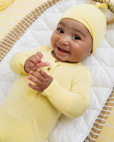 Baby Kids Bamboo Pajamas — Ray of Cute Knotted Gown & Beanie Set — Image 1