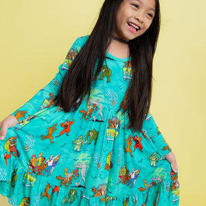 Baby Kids Bamboo Pajamas — Scooby-Doo™ Mystery Crew Long Sleeve Dress & Shorts Set — Image 5