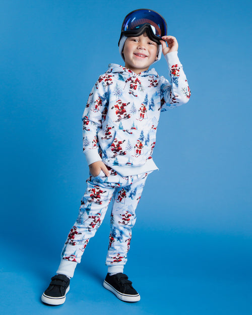 Baby Kids Bamboo Pajamas — Sleigh the Slopes Hooded Jogger Set — Image 1