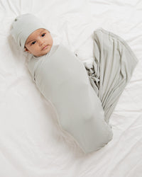Baby Kids Bamboo Pajamas — Stone Cold Cutie Swaddle & Beanie Set — Image 1