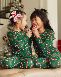Baby Kids Bamboo Pajamas — Candy Cane Lane Long Sleeve Pajama Set - Dark Green — Image 1