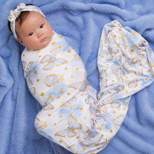 Baby Kids Bamboo Pajamas — Wish Upon A Wing Swaddle & Headwrap Set — Image 1