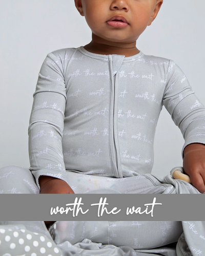 Baby Kids Bamboo Pajamas — Worth The Wait Footie — Image 1