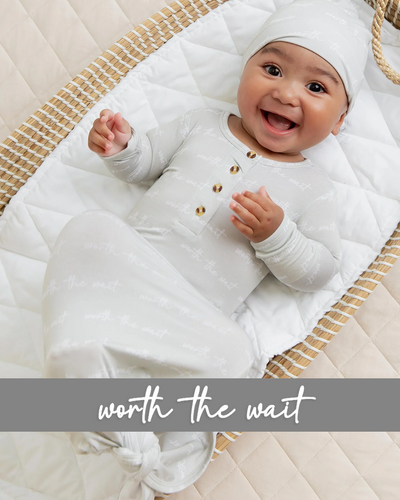 Baby Kids Bamboo Pajamas — Worth The Wait Knotted Gown & Beanie Set — Image 1