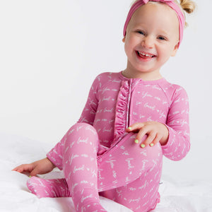 Baby Kids Bamboo Pajamas — You Are So Loved - Pink-a-Boo Convertible Ruffle Romper — Image 1