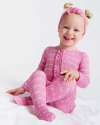 Baby Kids Bamboo Pajamas — You Are So Loved - Pink-a-Boo Convertible Ruffle Romper — Image 1