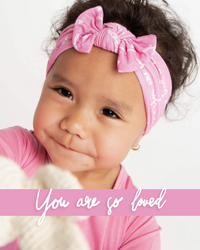Baby Kids Bamboo Pajamas — You Are So Loved - Pink-a-Boo Headwrap — Image 1