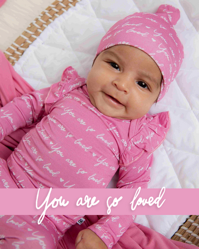 Baby Kids Bamboo Pajamas — You Are So Loved - Pink-a-Boo Infant Layette Set With Ruffles — Image 1