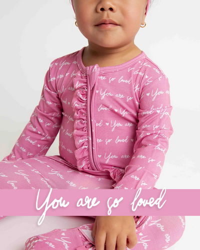 Baby Kids Bamboo Pajamas — You Are So Loved - Pink-a-Boo Ruffle Footie — Image 1