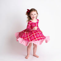 Baby Kids Bamboo Pajamas — Berry Plaid Girls Dress — Image 1