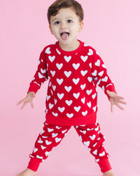 Baby Kids Bamboo Pajamas — Heart Beet Crew Neck Jogger Set — Image 1