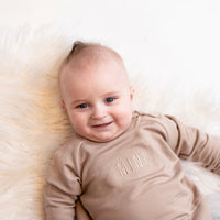 Baby Kids Bamboo Pajamas — Taupe Crew Neck Sweatshirt — Image 1