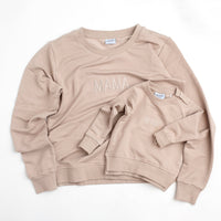 Baby Kids Bamboo Pajamas — Taupe Mama Crew Neck Sweatshirt — Image 1